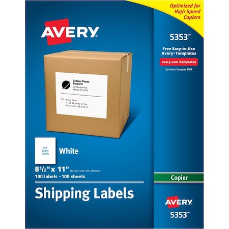 Avery Label, Copier, 8.5X11, We, 100PK AVE5353